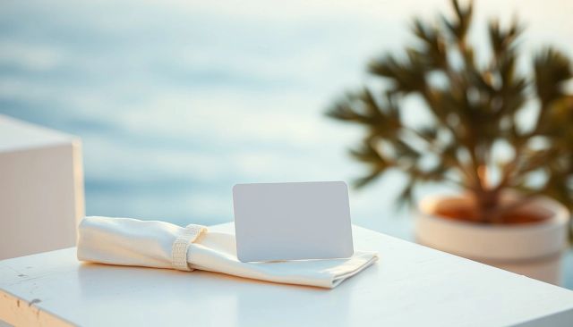 Visuel provisoire : Carte-clé sur une table blanche d'une terrasse face à la mer