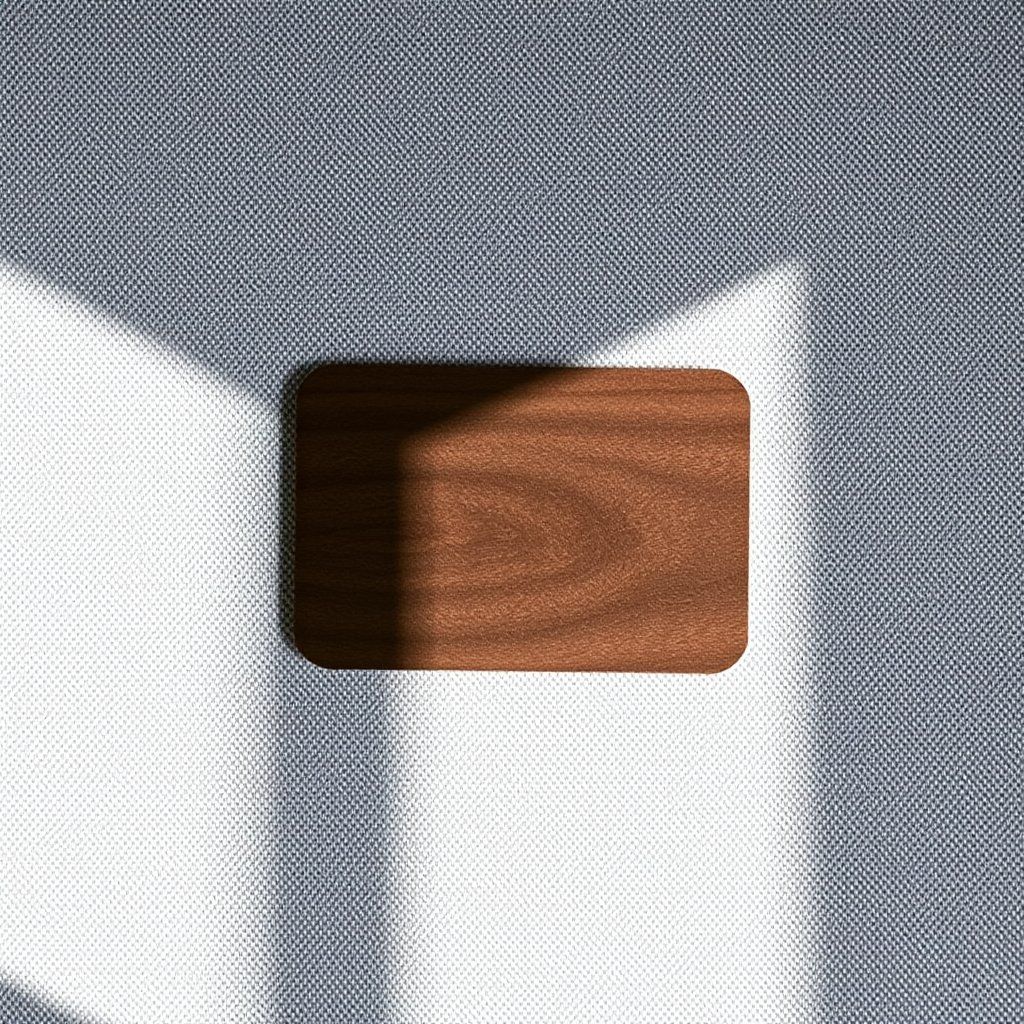 Visuel provisoire : Carte en noyer, vue de dessus, sur un tissu gris