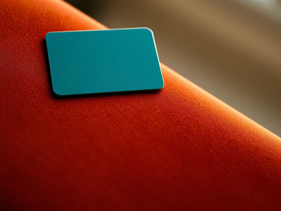 Visuel provisoire : Carte bleu canard sur un velours rouille