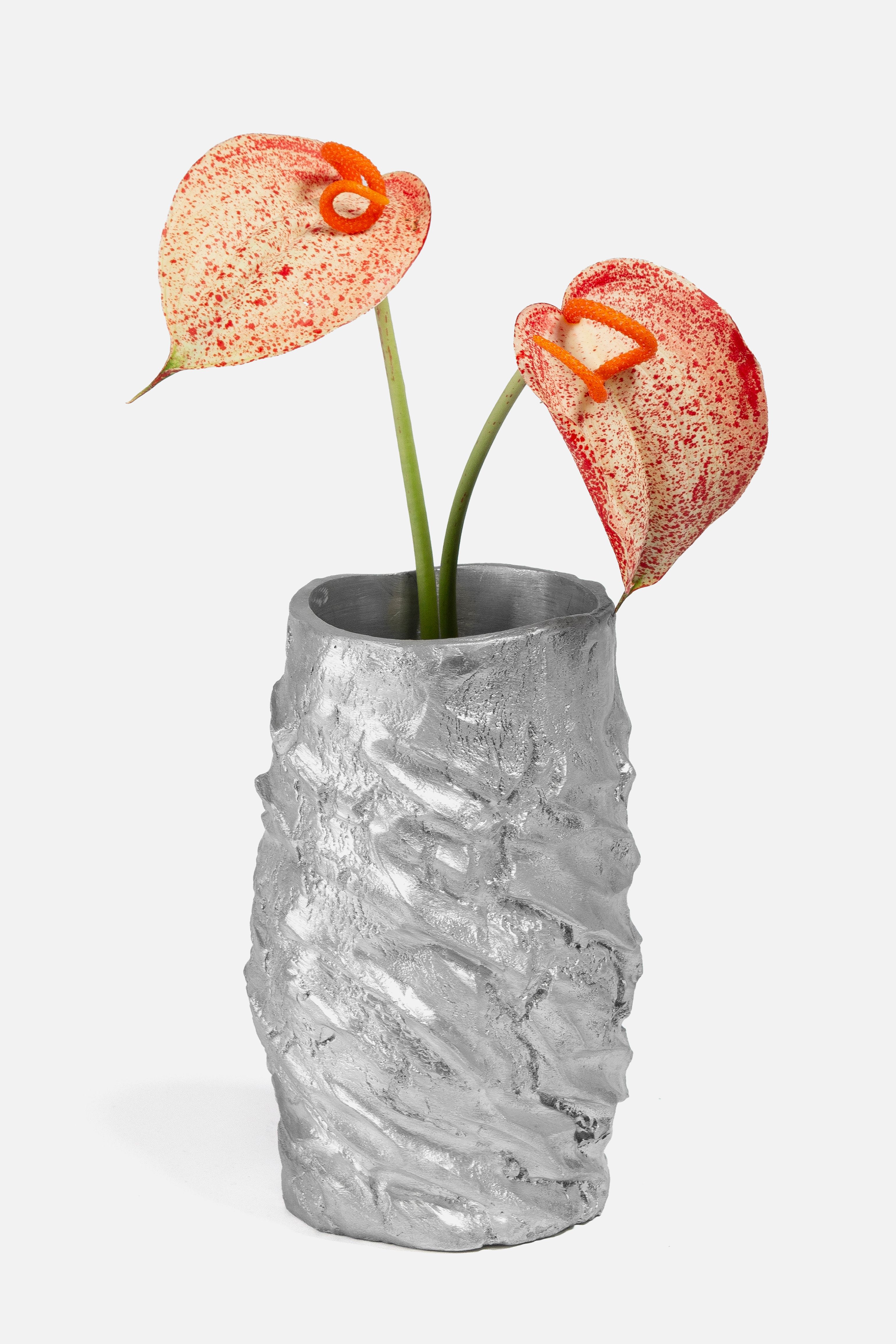 Aleni aluminum vase AS-01 with graffiti anthurium flowers, product image
