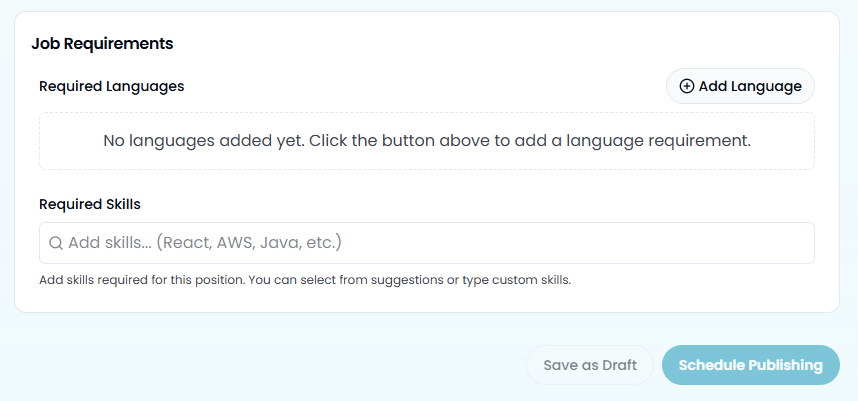 Setting skills for job post