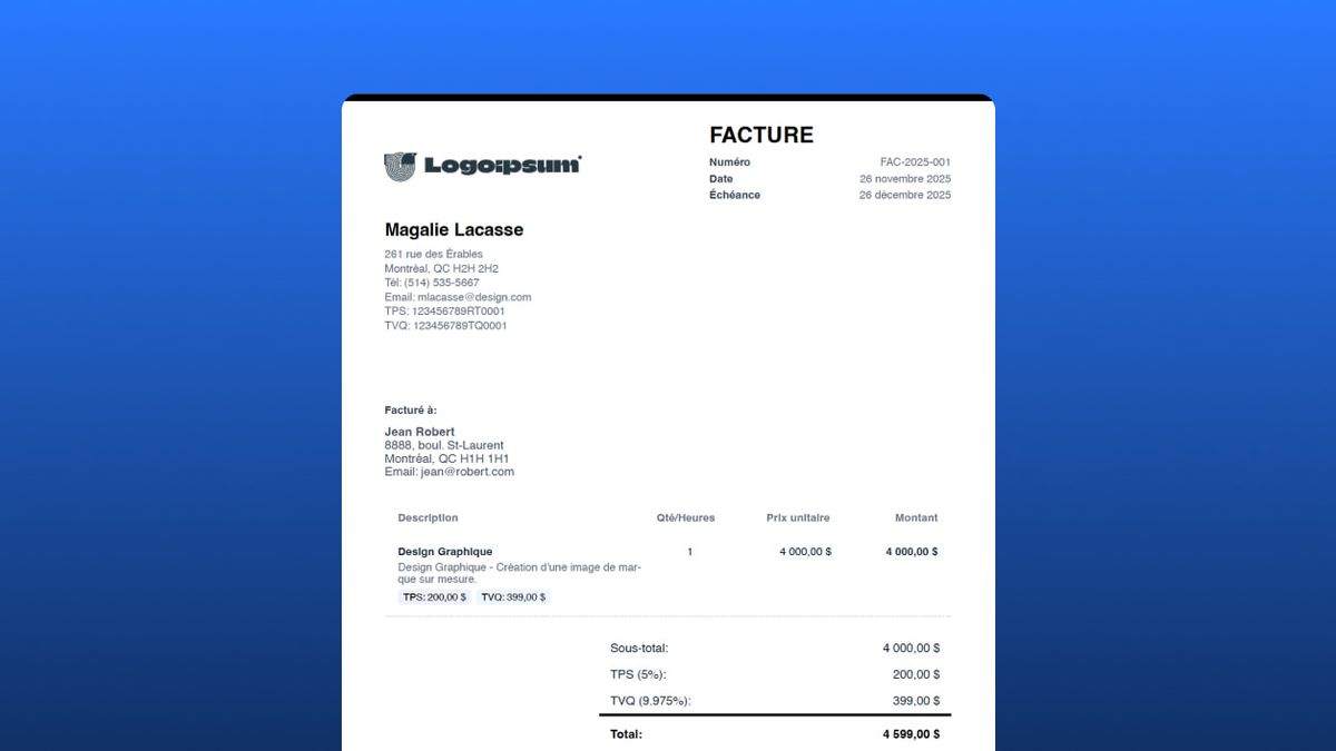 Modèle de facture conforme à la Loi 96 au Québec (gratuit et prêt à utiliser)