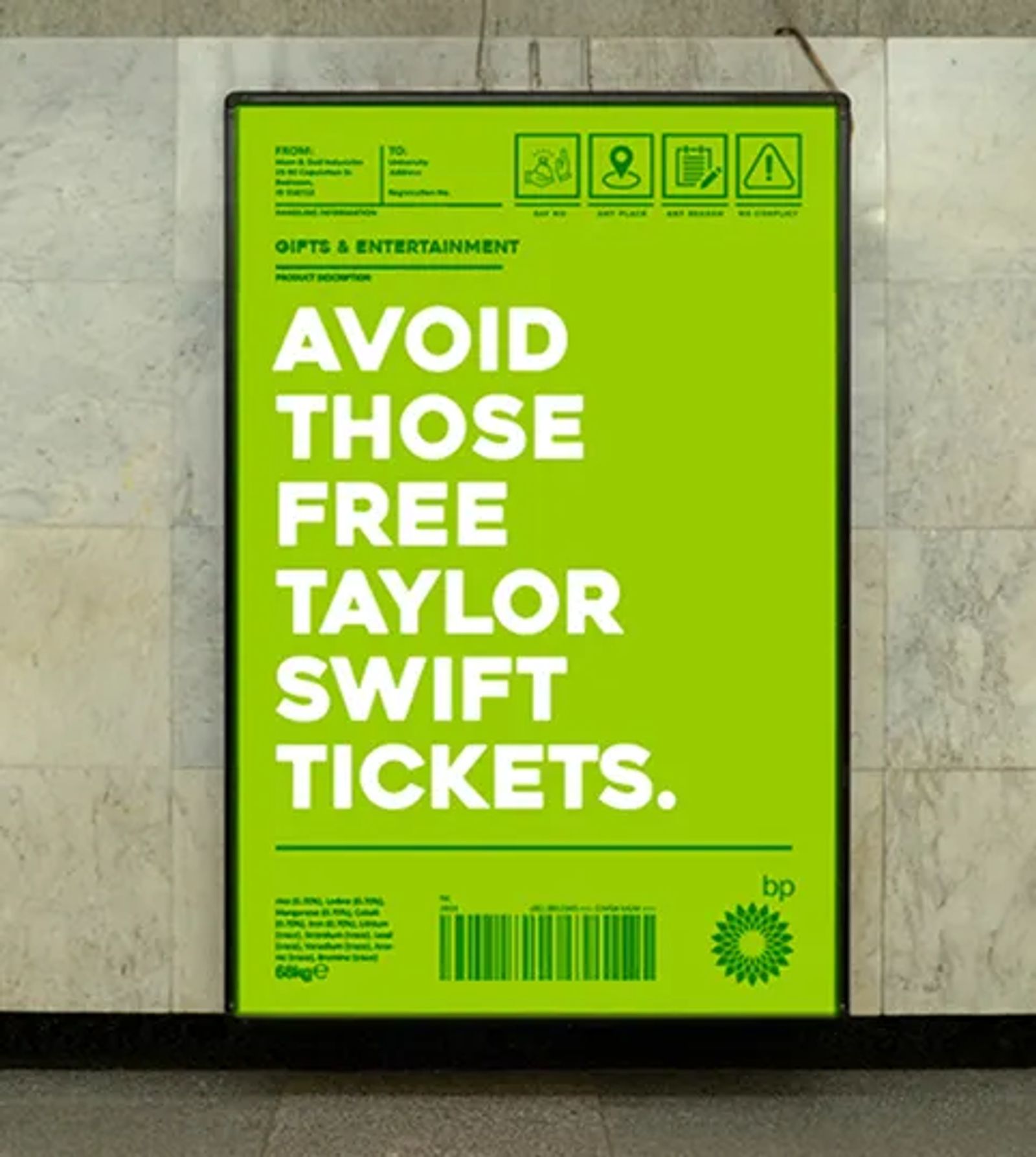 BP Playing Card: Avoid the free Taylor Swift tickets.