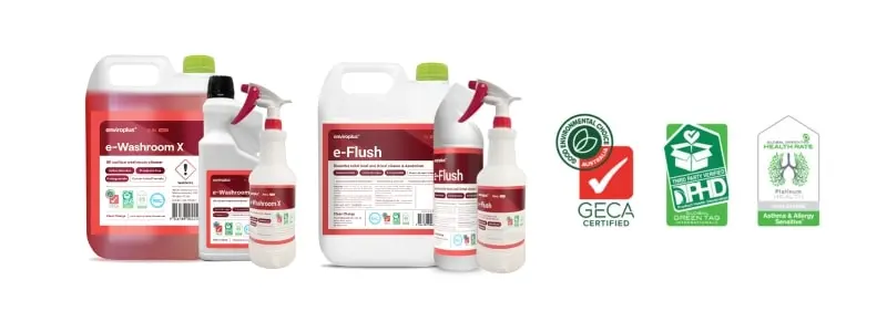 Both e-Washroom X and e-Flush are Geca and Global GreenTag certified