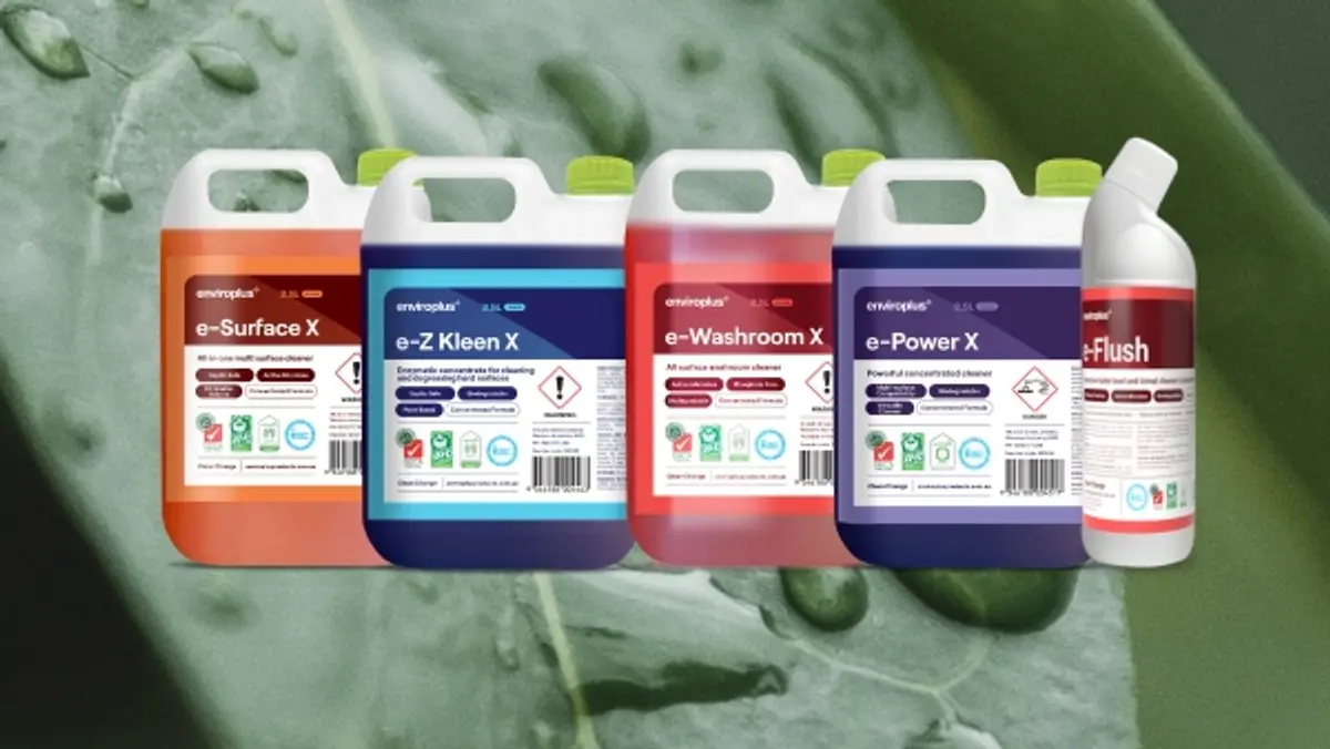 An illustration of a green cleaning product with GECA and Global Green Tag labels.