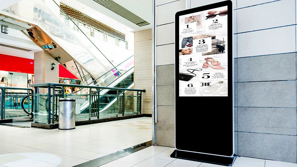 Interactive touchscreen kiosk used by a visitor for product exploration