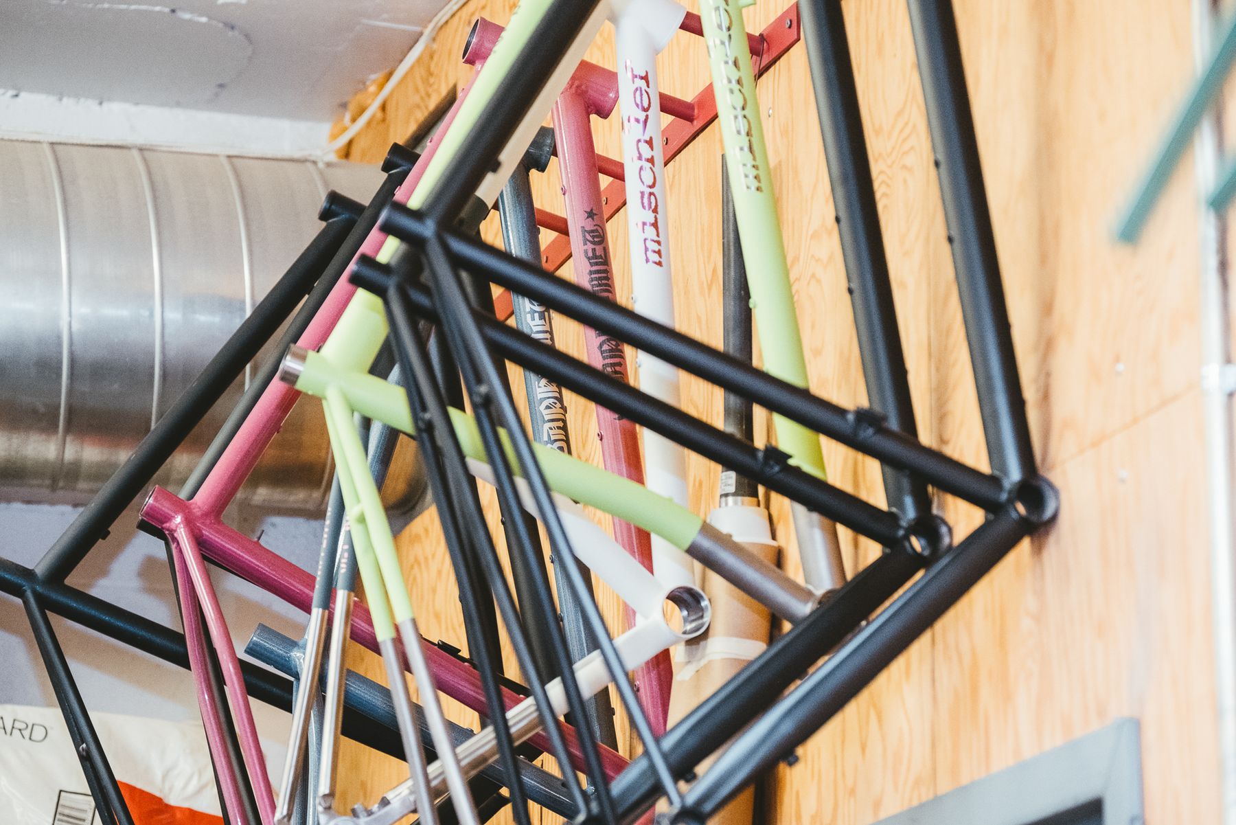 Architectural hardware on a rack.