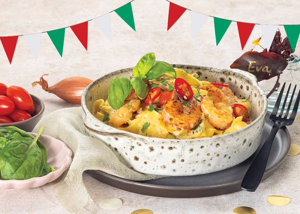 En italiensk pastarett - servert med ferske grønnsaker