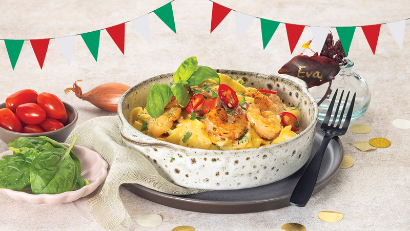 En italiensk pastarett - servert med ferske grønnsaker