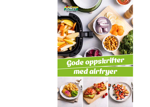 Forsiden av inspirasjonsheftet "Gode oppskrifter med airfryer"