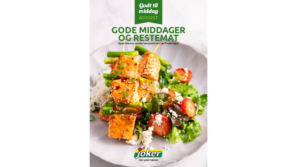 Forsiden av inspirasjonsheftet "Godt til middag - august"