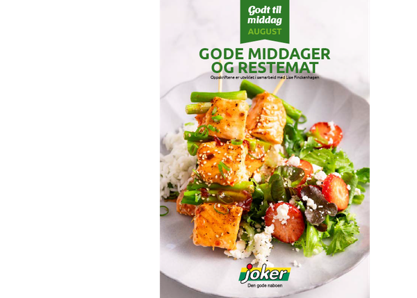 Forsiden av inspirasjonsheftet "Godt til middag - august"