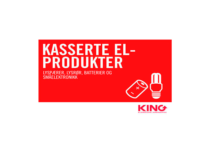 Et rødt informasjonsskilt for kasserte el-produkter.