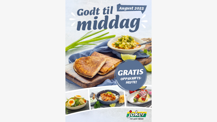 Forside av inspirasjonsheftet "Godt til middag - august 2023"