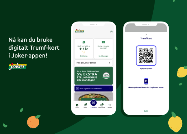 Et digitalt Trumf-kort i Joker-appen med mørk bakgrunn