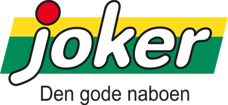 Joker-logo med slagordet "Den gode naboen" på transparent bakgrunn