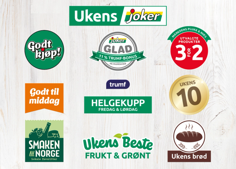 Joker sine kampanjelogoer og ukestilbud