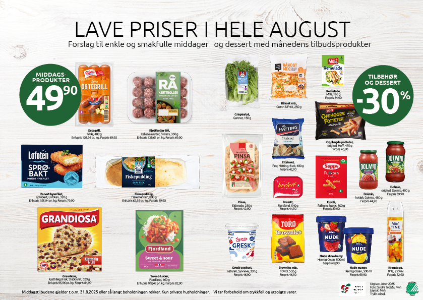 Tilbudsplakat for Joker med lave priser i august