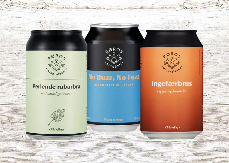 Et utvalg drikke fra Røros MIneralvann