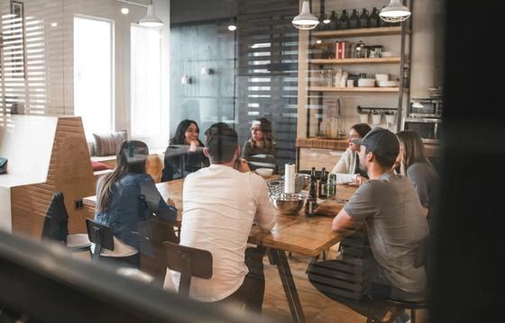 Team collaboration in a modern workplace, fostering employee engagement