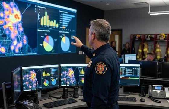Fire department operations dashboard showing AI-powered response time analytics