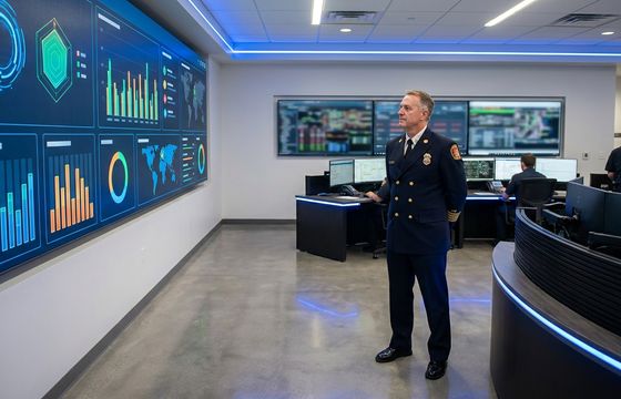 Fire chief reviewing operational data on a screen powered by FlorianAI