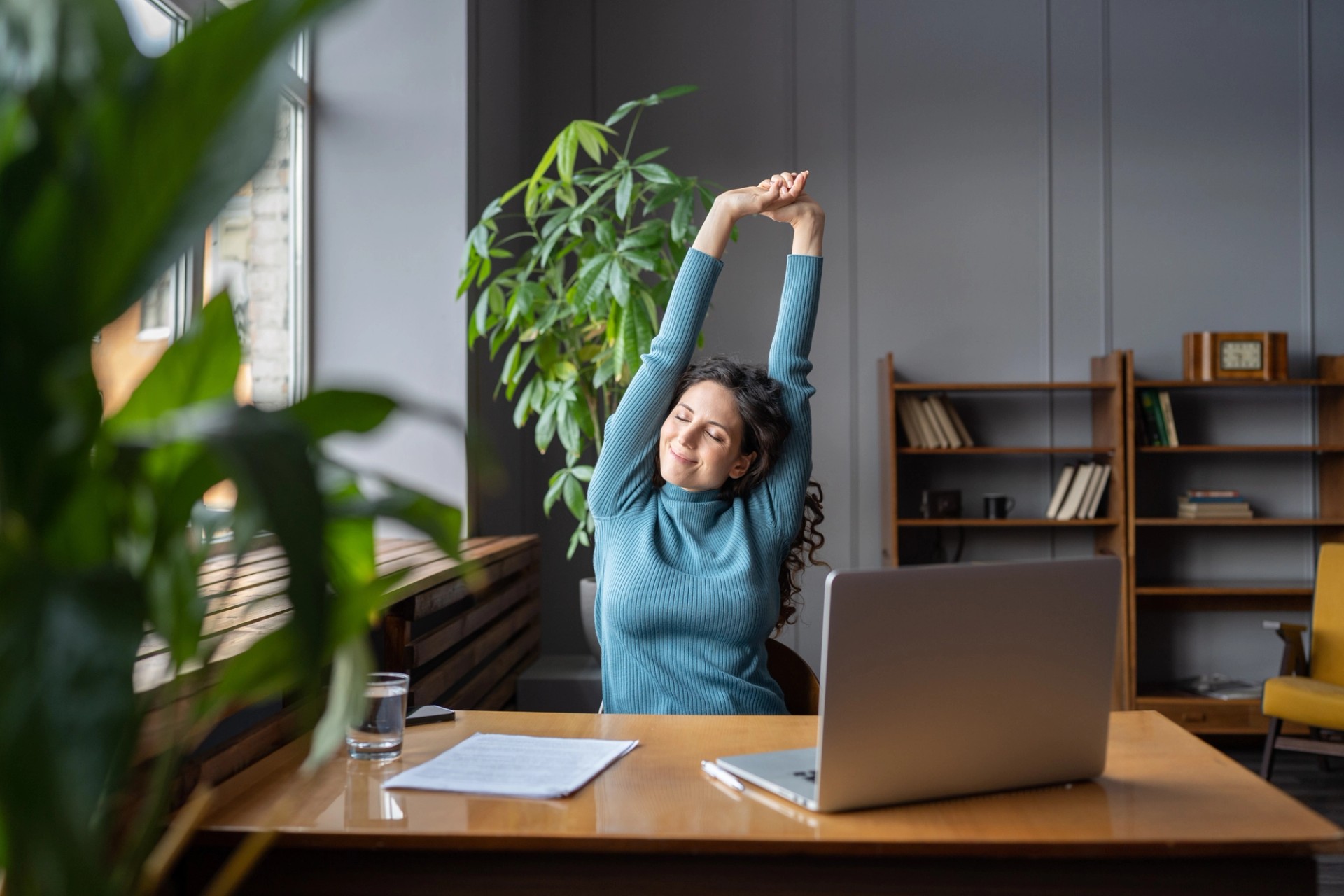 Women stretching with a satisfied face