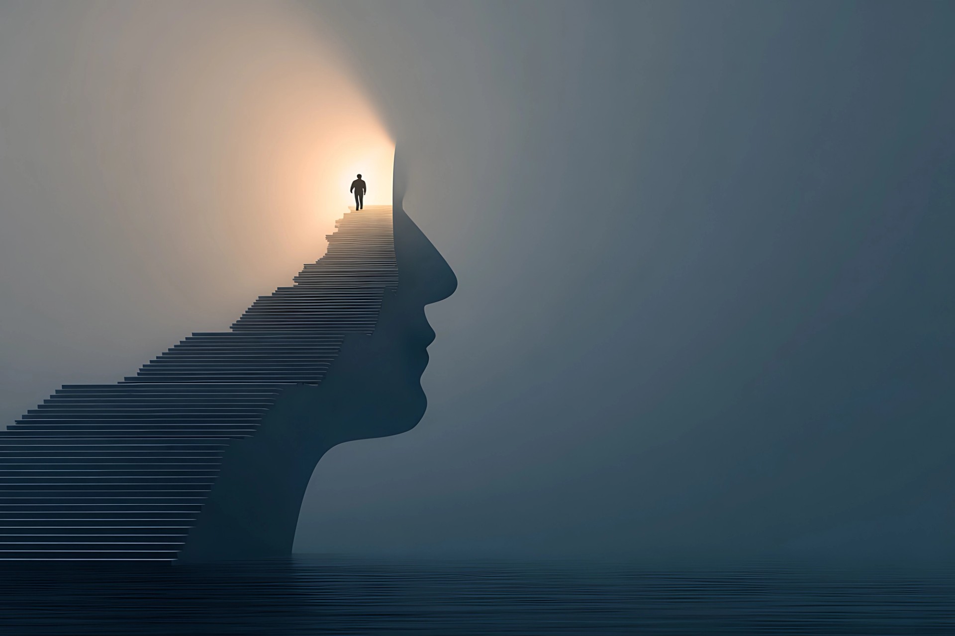 Stairs leading up through the silhouette of a head