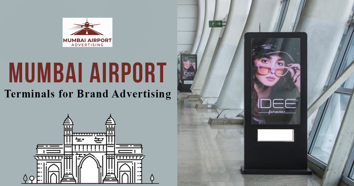Mumbai Airport terminal advertising with digital display inside terminal showcasing premium branding opportunities for domestic and international travelers