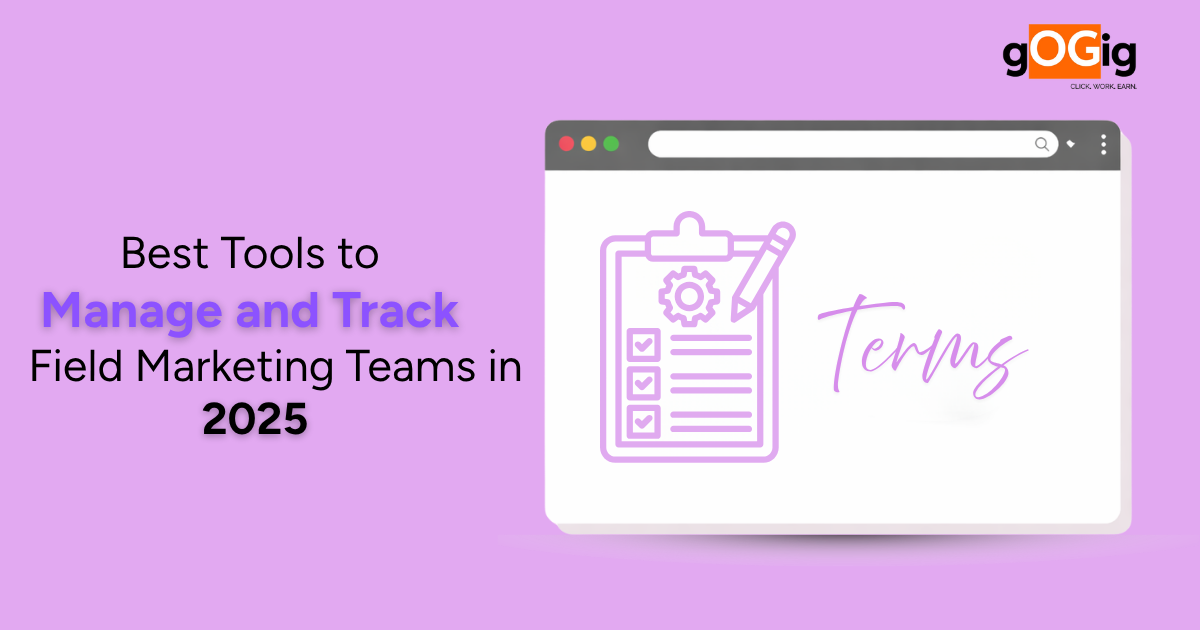 Illustration of field marketing team management tools with checklist dashboard and tracking interface for monitoring campaigns in 2025