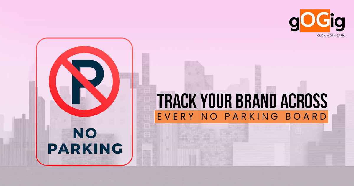 Illustration of a No Parking sign with branding message “Track Your Brand Across Every No Parking Board”