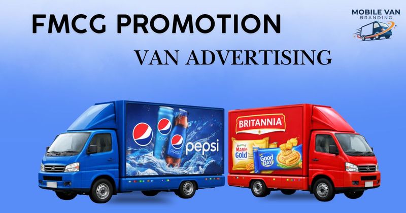 A brightly branded FMCG mobile van features high-impact graphics for daily consumer goods. The vehicle is strategically designed to provide 360-degree visibility while navigating busy local markets and residential neighborhoods.