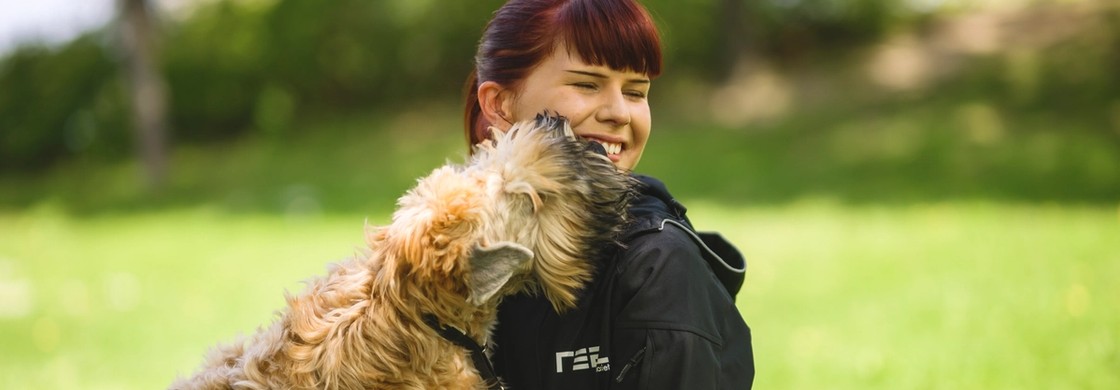 realgymnasiet elev blir pussad av en hundvalp