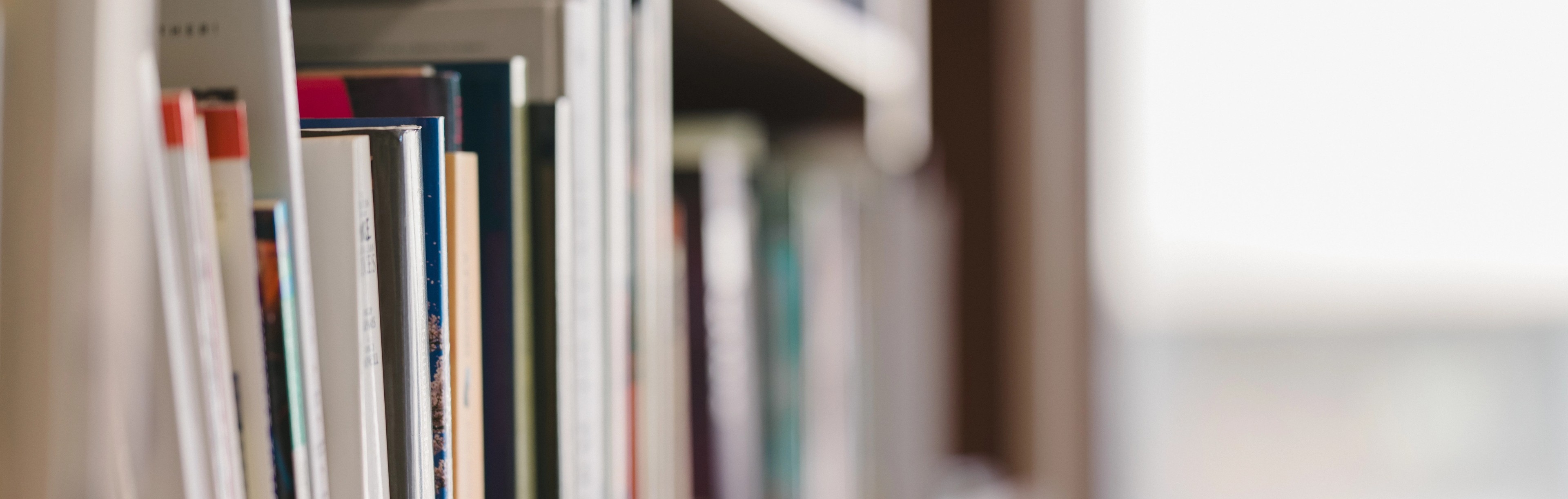 närbild böcker i ett skolbibliotek