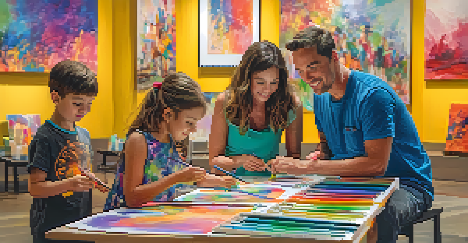 Children participating in a hands-on art activity at a gallery during Carlsbad's Gallery Nights with parents watching.