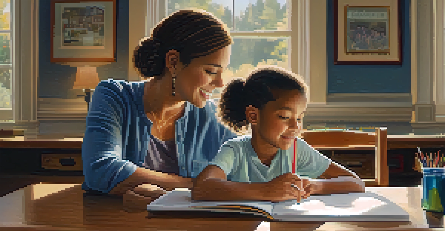 A parent and child engaged in the IEP process, surrounded by educational materials in a warmly lit room.