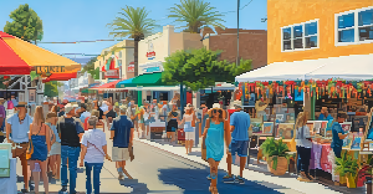 A lively art festival in Carlsbad featuring local artists and colorful displays, with visitors enjoying the vibrant atmosphere.