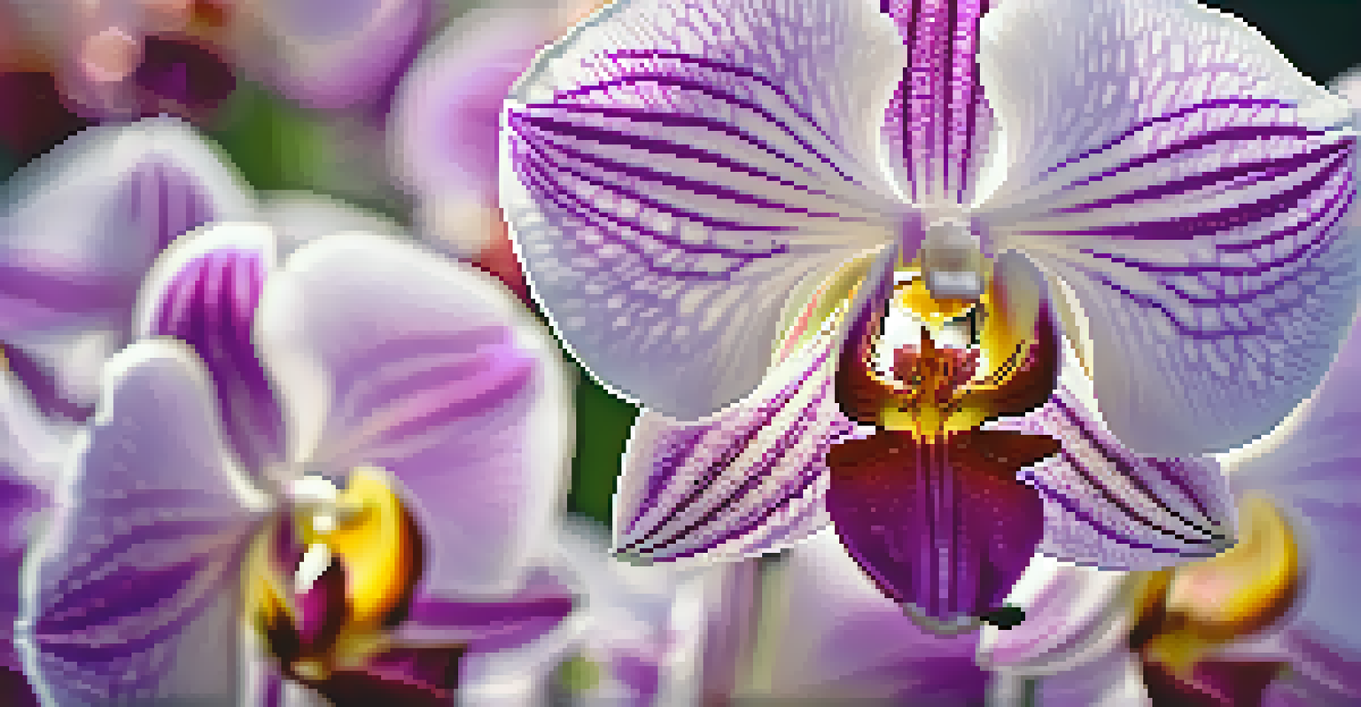Close-up of delicate orchids with vibrant colors and intricate petal patterns at the Flower Fields Festival.
