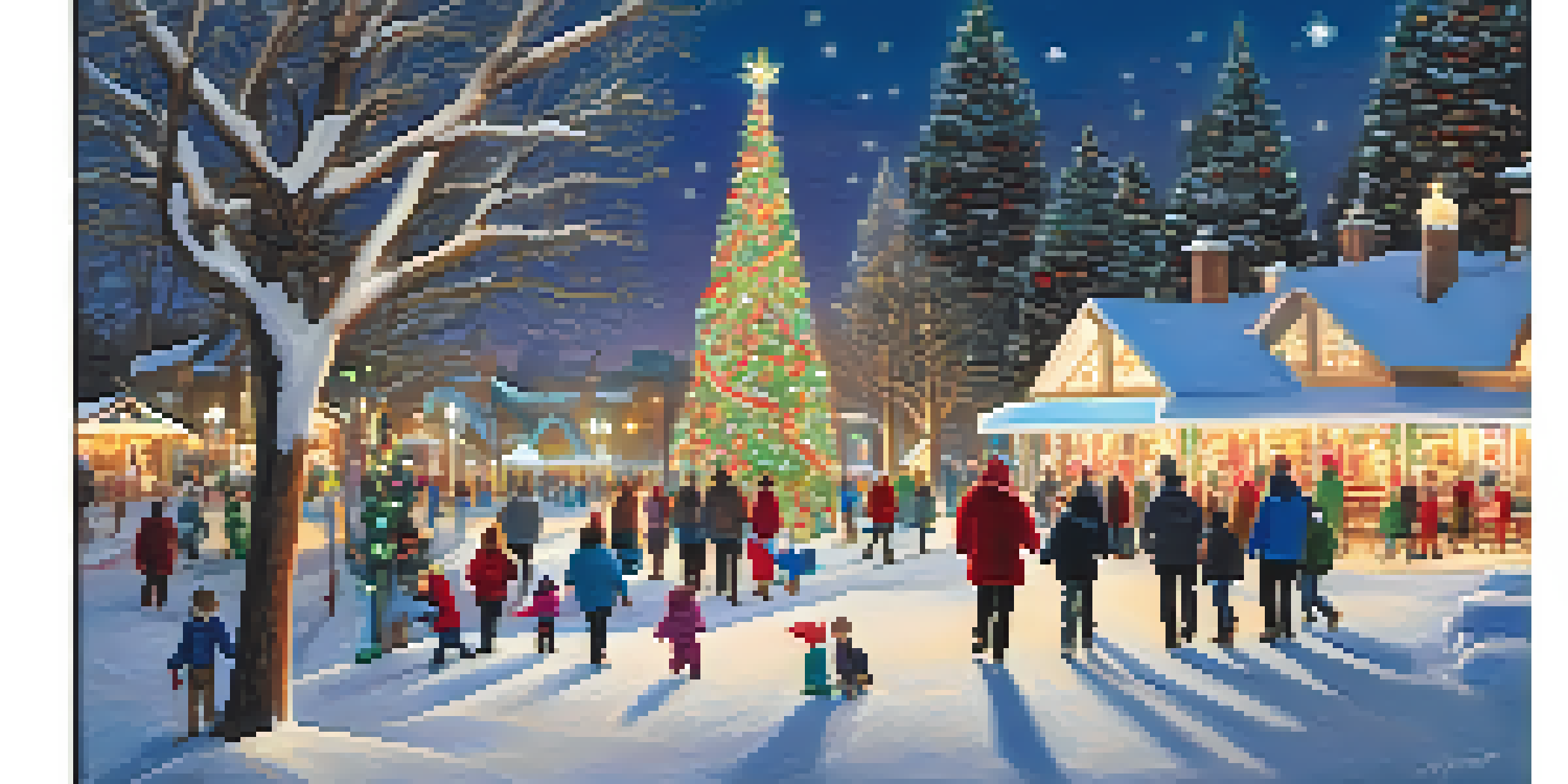 A winter wonderland in Carlsbad's Christmas at the Park, with families enjoying the festive lights and decorations.