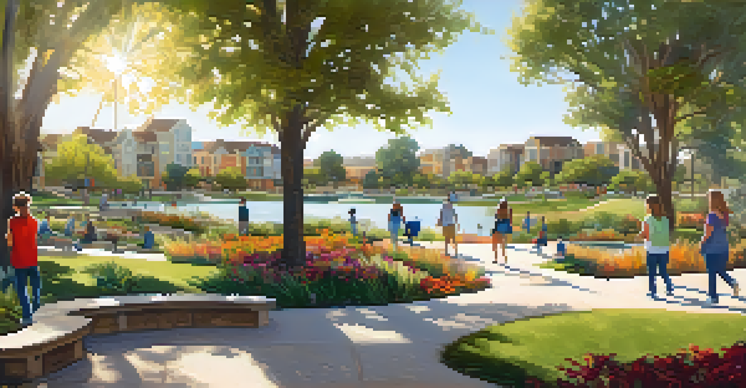 A vibrant park in Carlsbad with families enjoying the outdoors, surrounded by native plants and a pond.