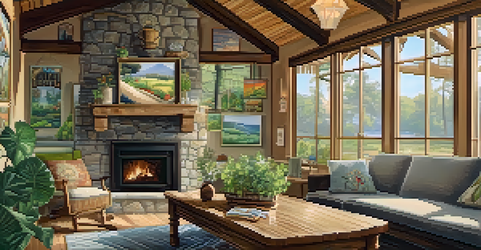 The interior of Carlsbad Village Cottage, showcasing rustic decor and natural lighting.