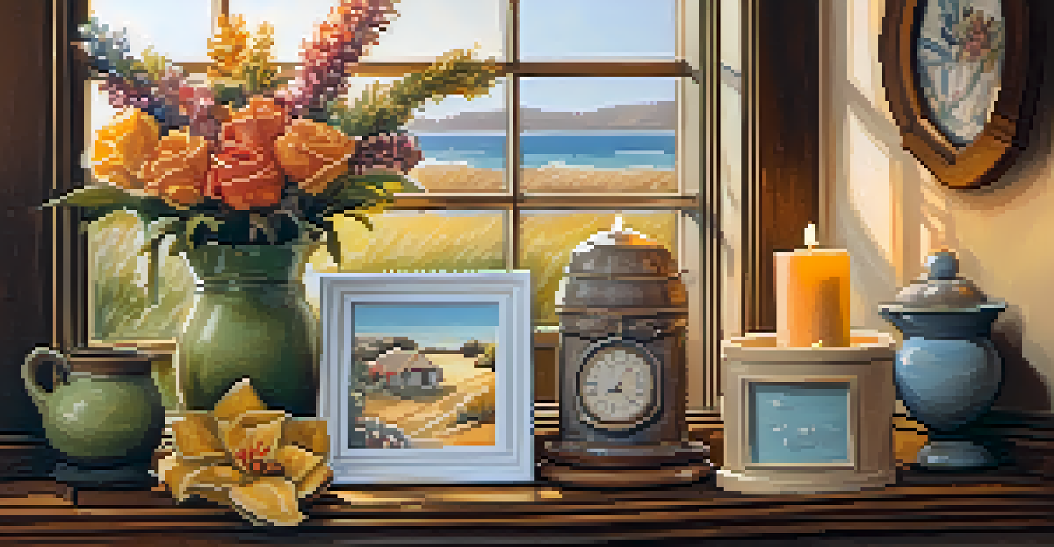 A cozy corner of a boutique showcasing unique gifts and home decor with warm colors and natural light.