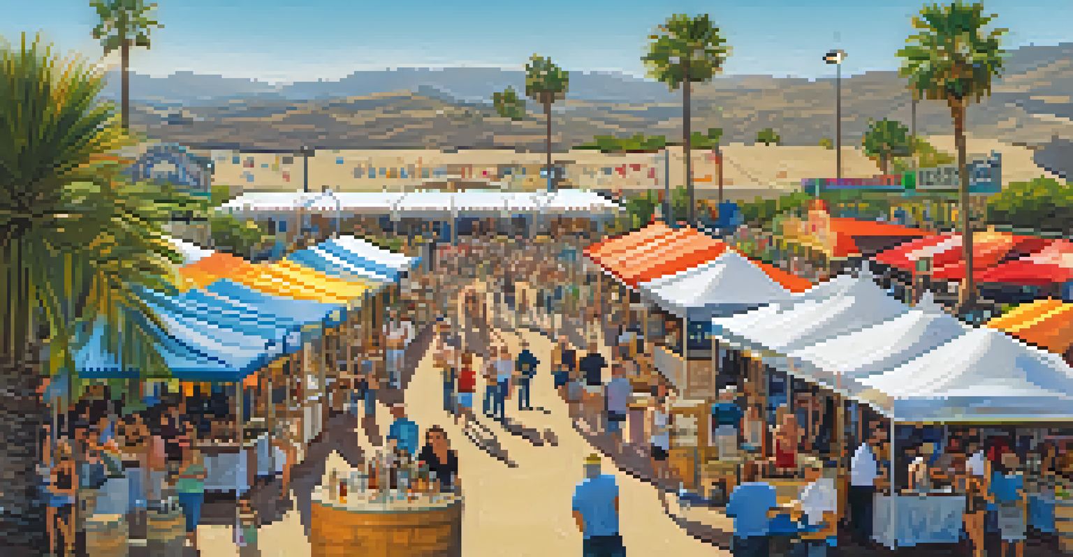 A lively outdoor craft spirits festival featuring colorful tents, visitors sampling local spirits, and a local band playing in the background.