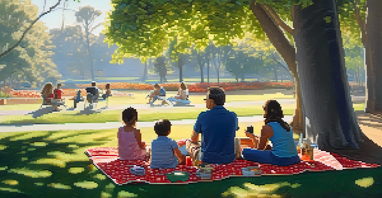 A family in Poinsettia Park, watching birds with binoculars and enjoying a picnic on a sunny day.