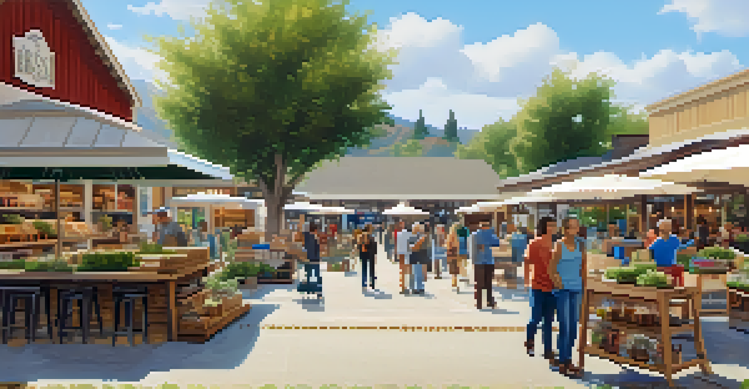 A community shopping hub in Bressi Ranch with local shops, open spaces, and a farmers' market filled with visitors.