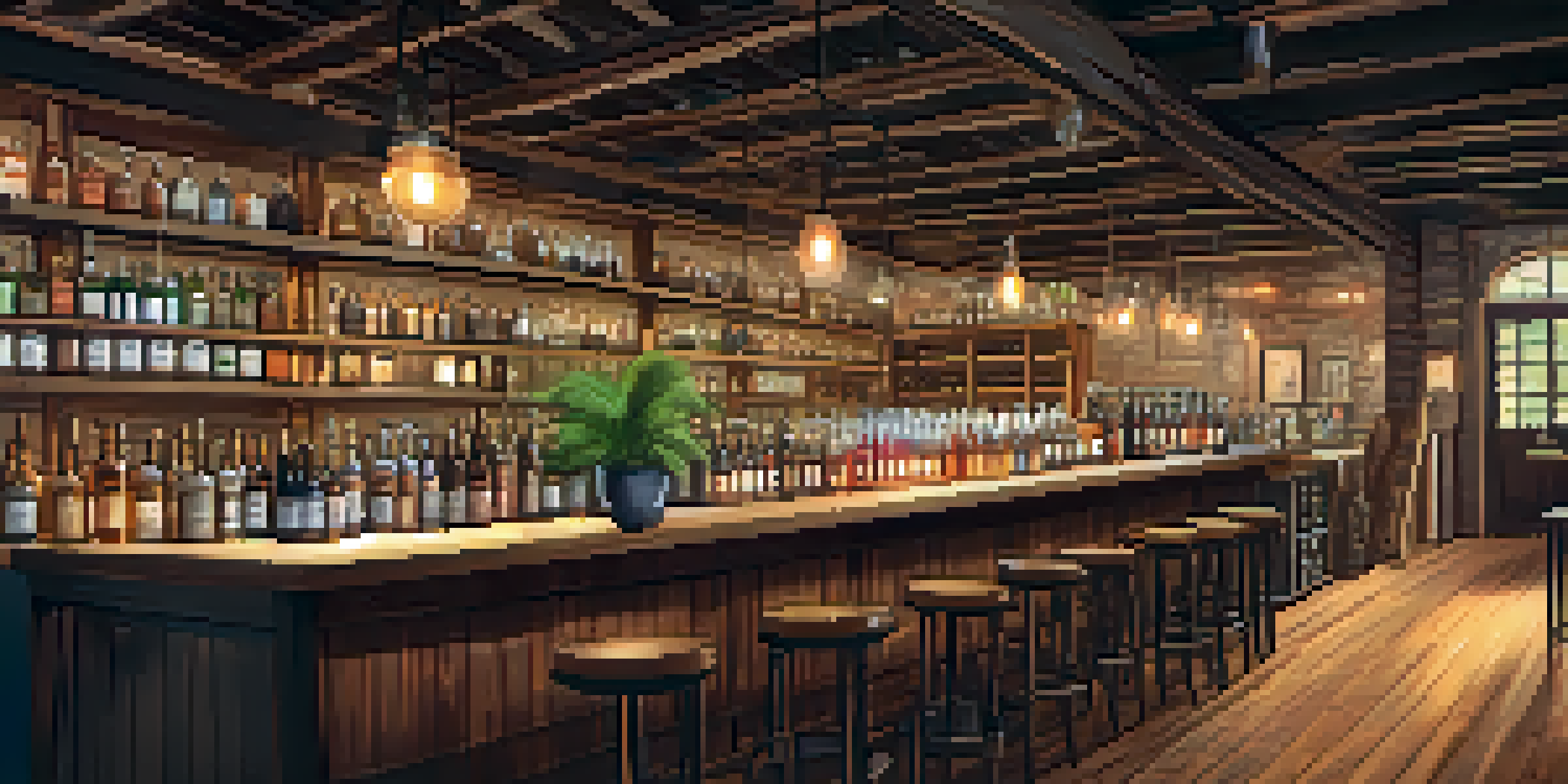 A colorful craft distillery interior in Carlsbad with patrons enjoying a tasting session, shelves filled with spirits, and a distiller explaining the process.