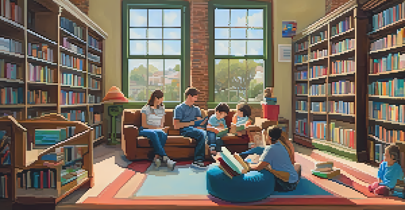 The interior of Carlsbad Village Bookstore, showcasing families engaged in storytime and browsing books.