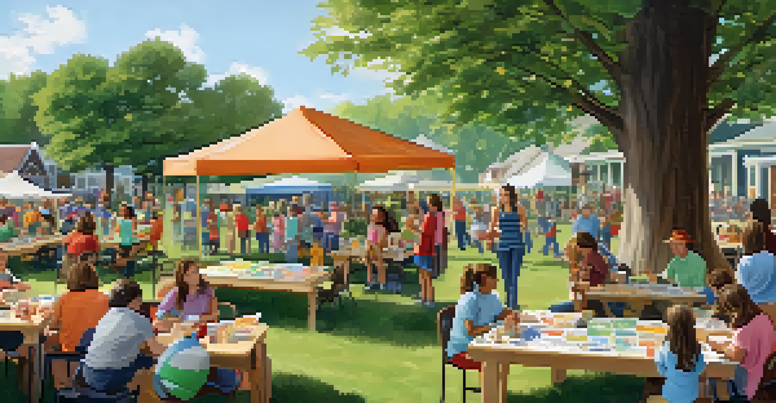 A community event featuring parents and educators at a workshop, with children participating in activities outdoors.