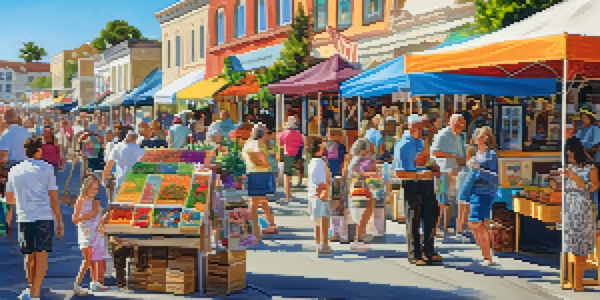 A bustling street fair in Carlsbad with colorful vendor booths, families enjoying the day, and musicians performing.