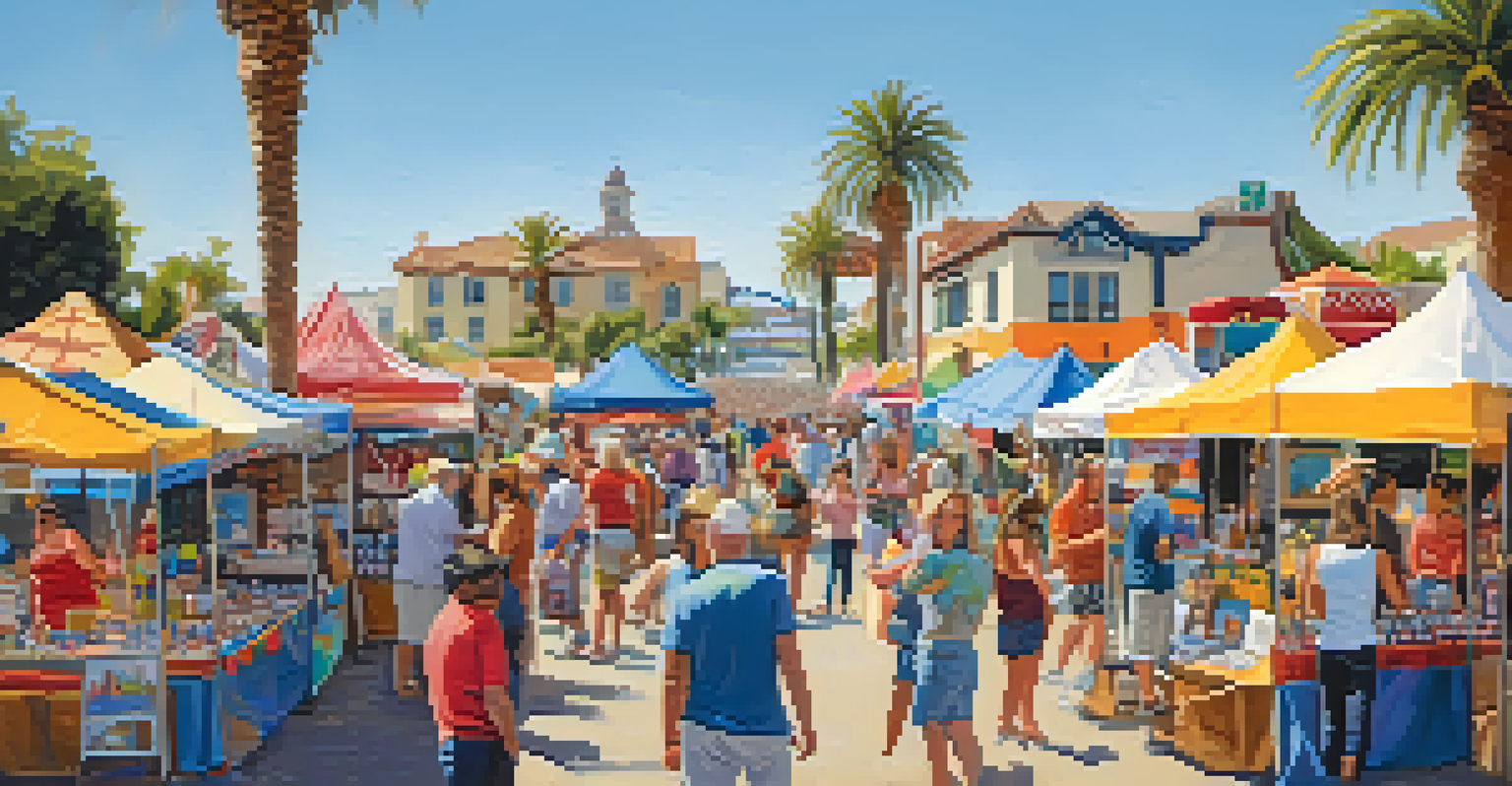A lively art festival in Carlsbad with local artists and attendees participating in creative activities under a bright sky.